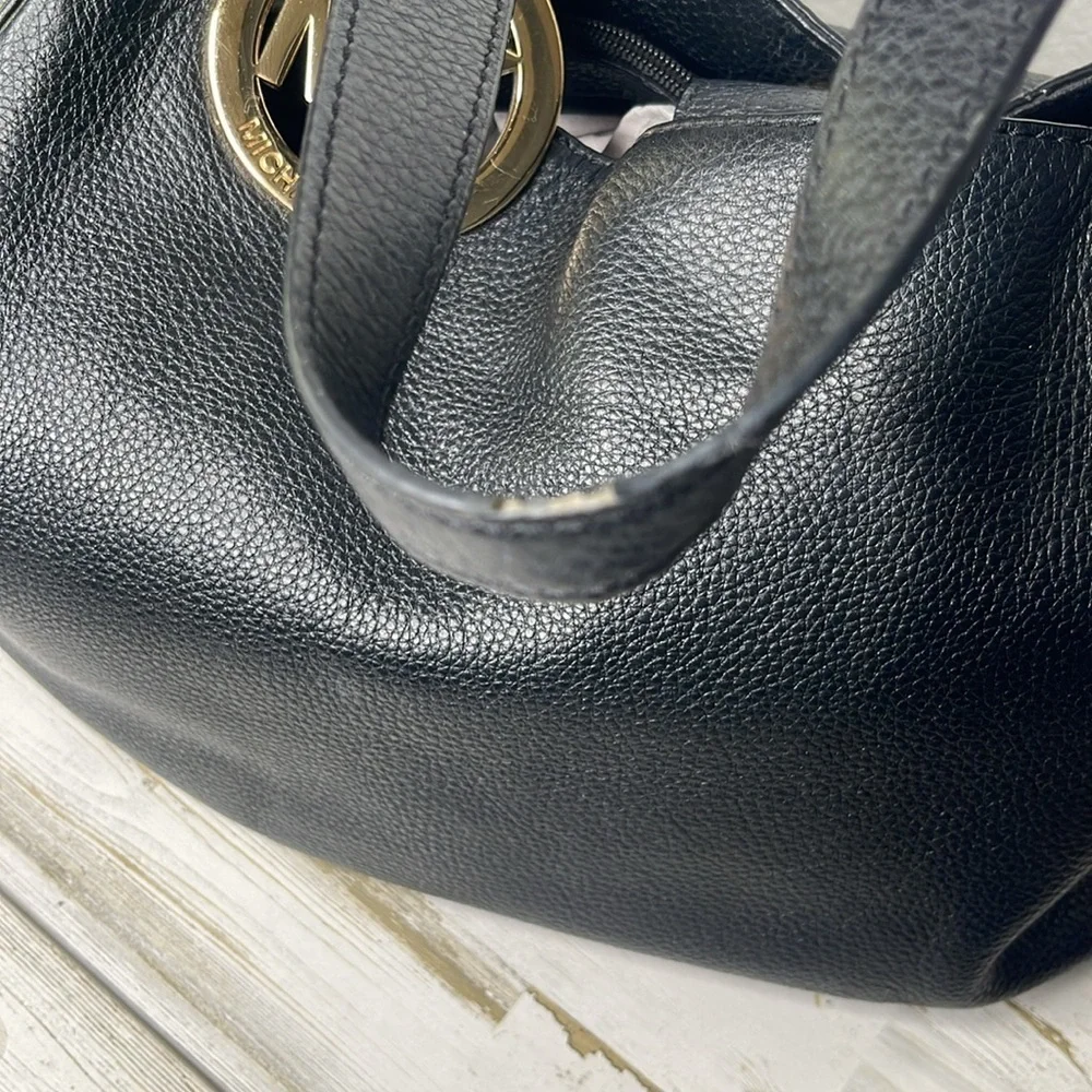 Michael Kors Fulton East West Black Pebbled Leather Tote.